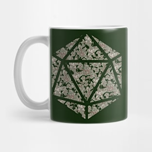 Sage Green and Red Gradient Rose Vintage Pattern Silhouette D20 - Subtle Dungeons and Dragons Design Mug